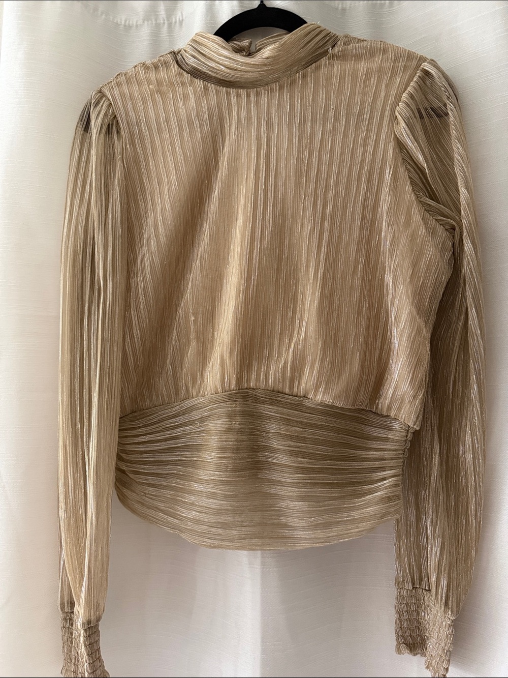 Joie Metallic Gold Pleated Long Sleeve Top